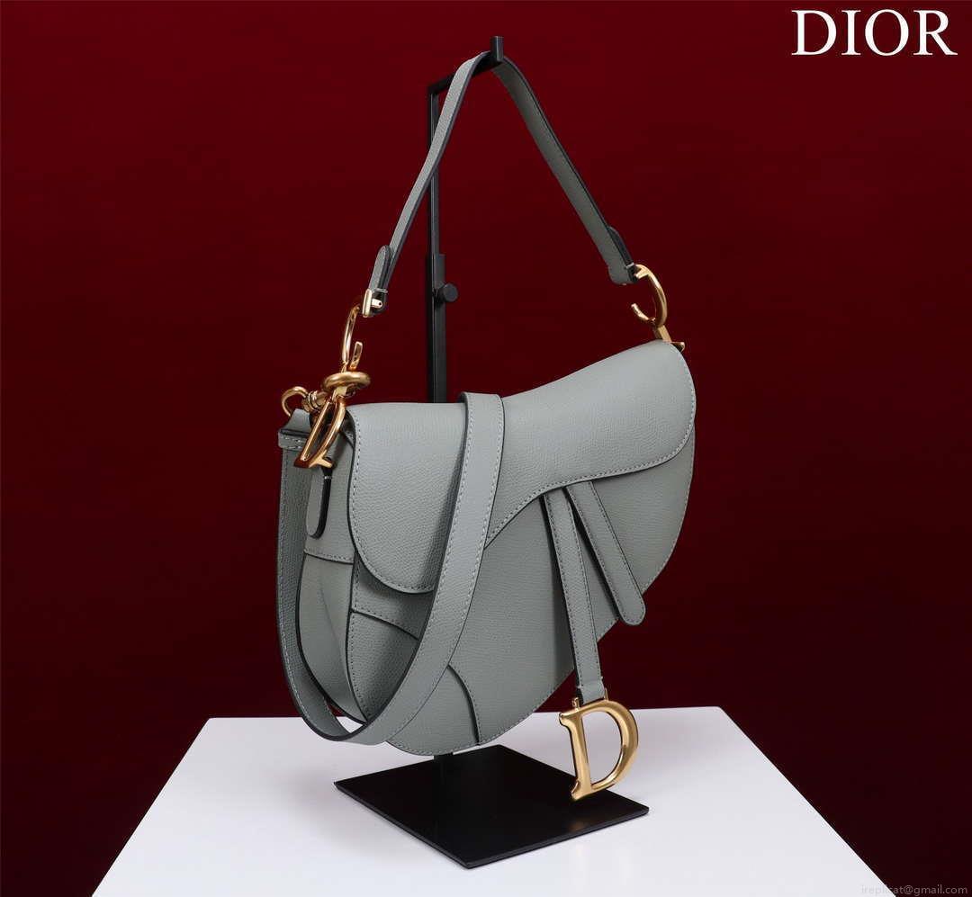 Dior M0456 Mini Saddle Bag With Strap Gray Grained Calfskin