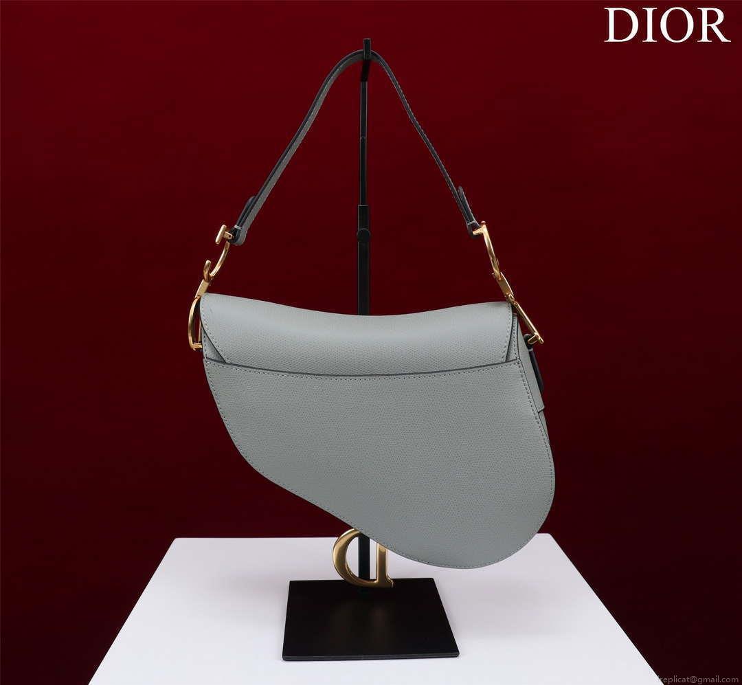 Dior M0456 Mini Saddle Bag With Strap Gray Grained Calfskin