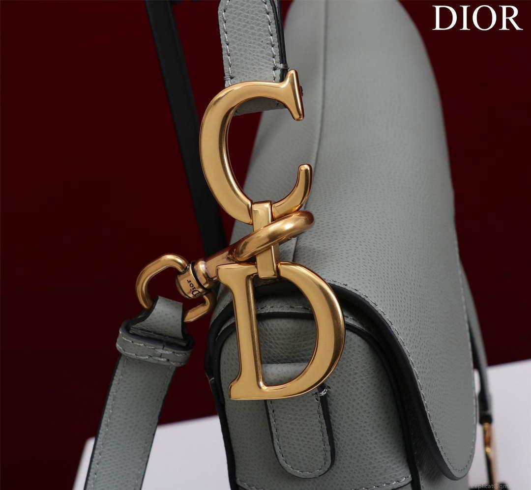 Dior M0456 Mini Saddle Bag With Strap Gray Grained Calfskin