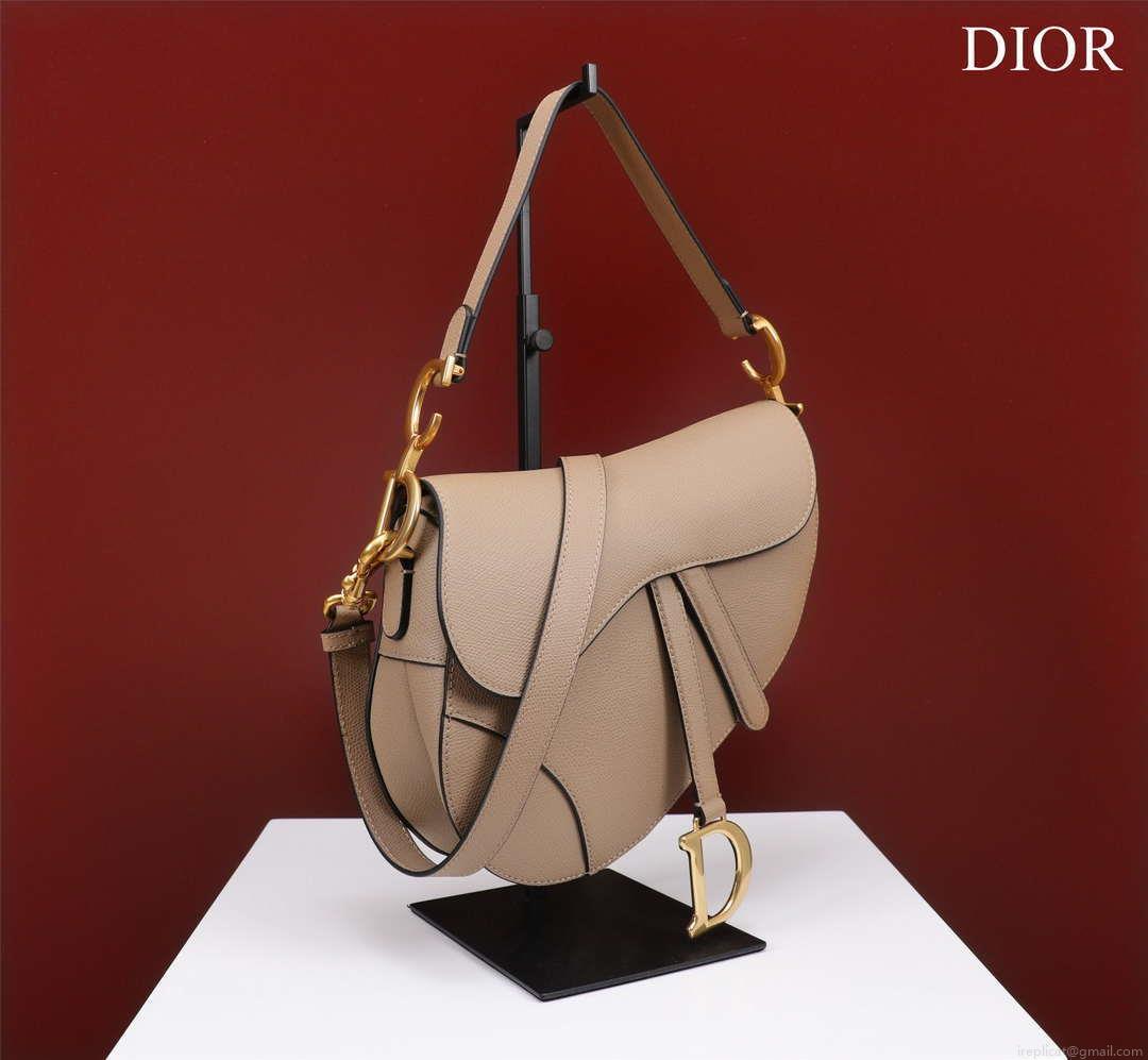 Dior M0456 Mini Saddle Bag With Strap Apricot Grained Calfskin