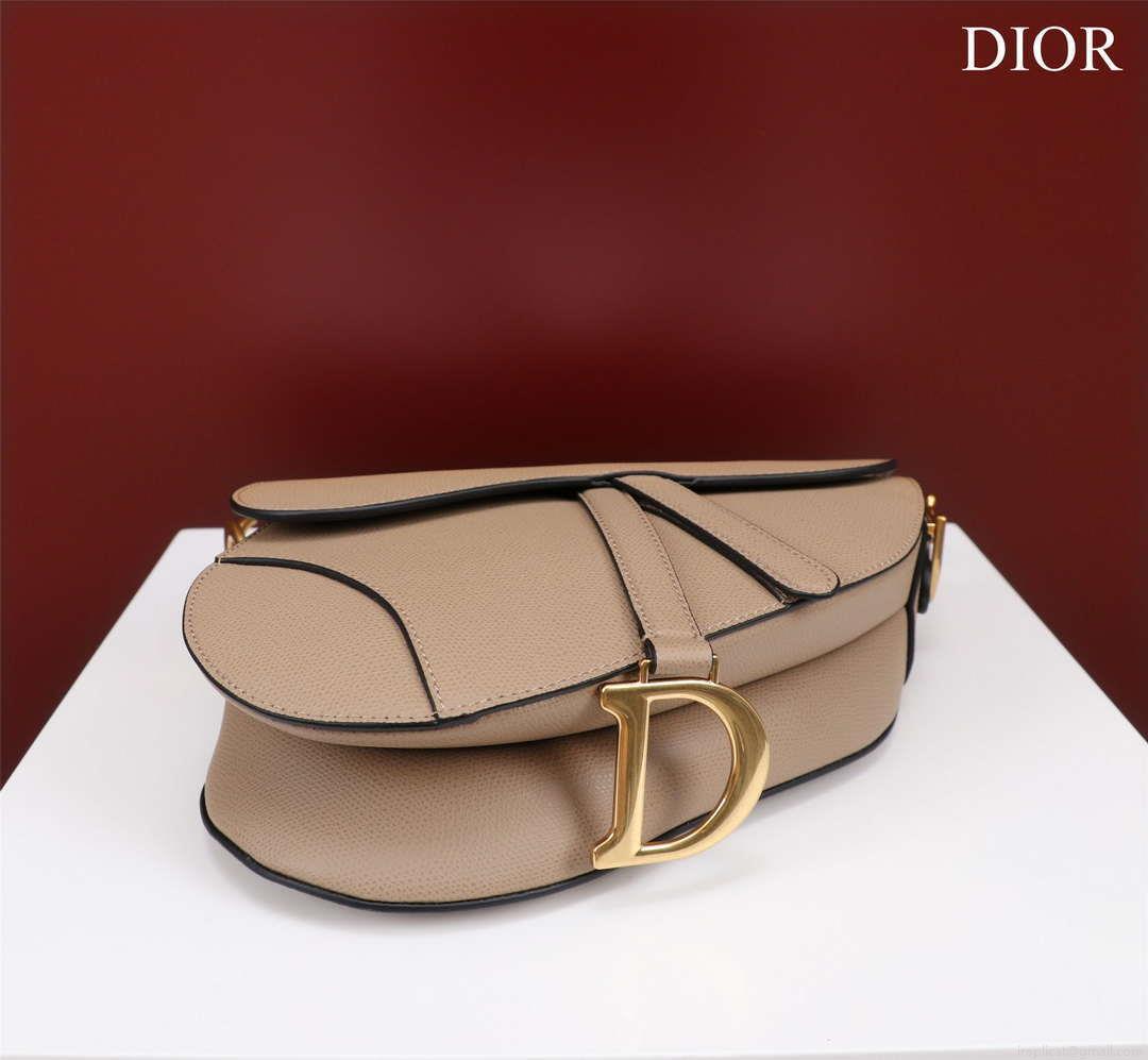 Dior M0456 Mini Saddle Bag With Strap Apricot Grained Calfskin