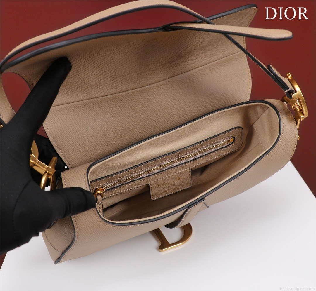 Dior M0456 Mini Saddle Bag With Strap Apricot Grained Calfskin