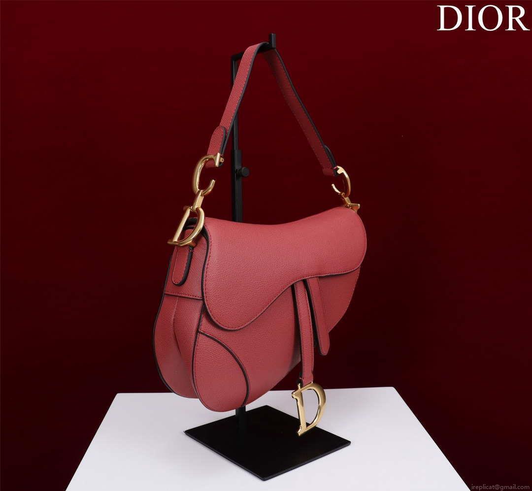 Dior M0455 Saddle Bag With Strap Red Grained Calfskin M0456