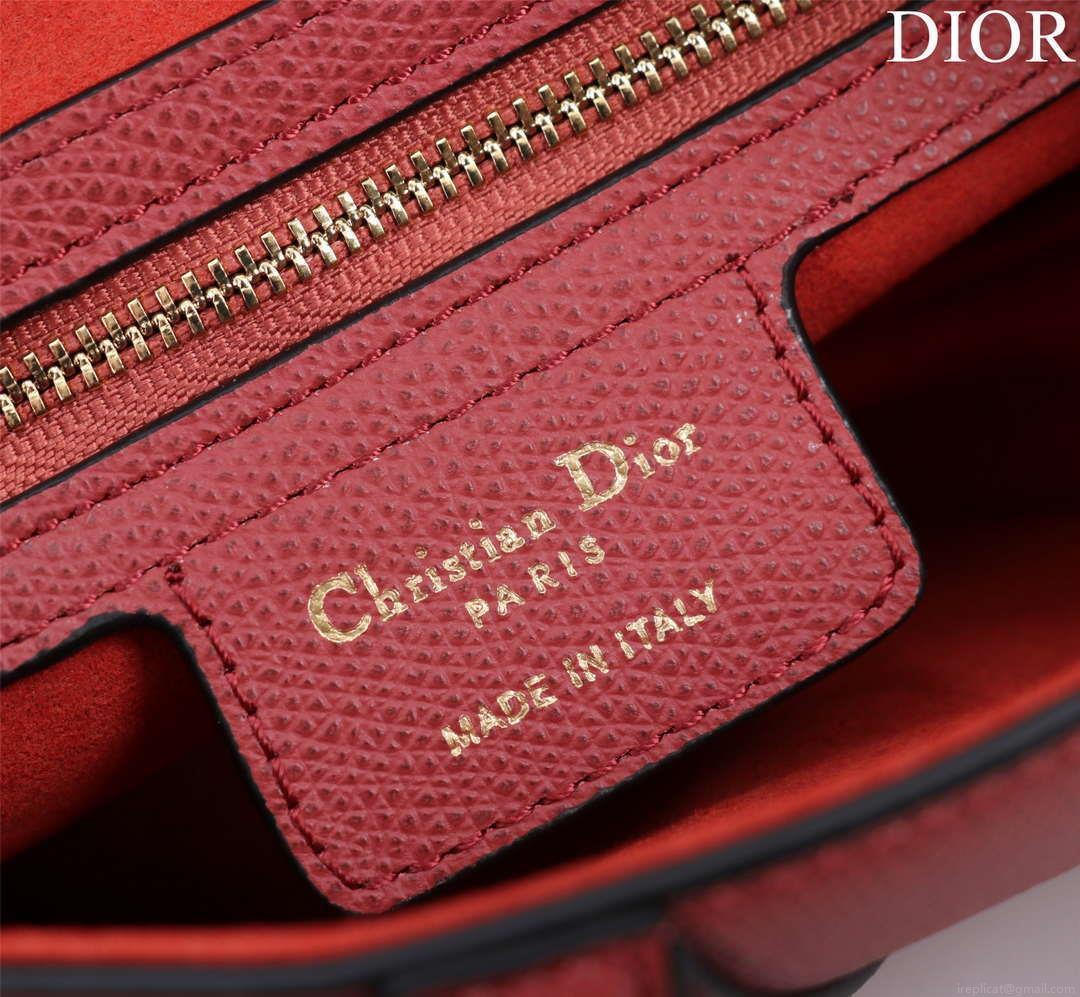 Dior M0455 Saddle Bag With Strap Red Grained Calfskin M0456