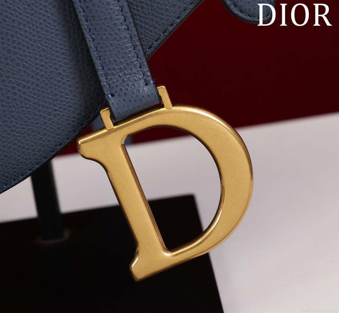 Dior M0455 Saddle Bag With Strap Navy Blue Grained Calfskin M0456