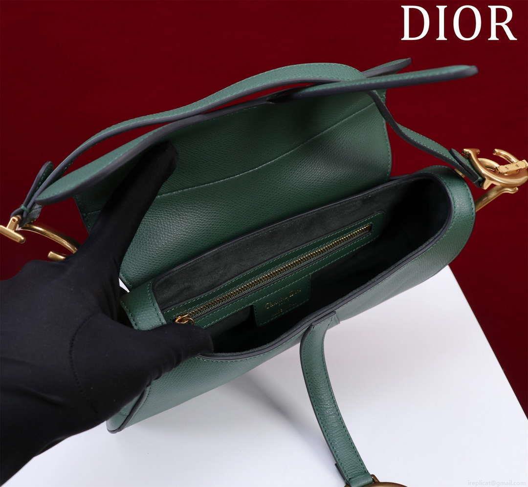 Dior M0455 Saddle Bag With Strap Dark Green Grained Calfskin M0456
