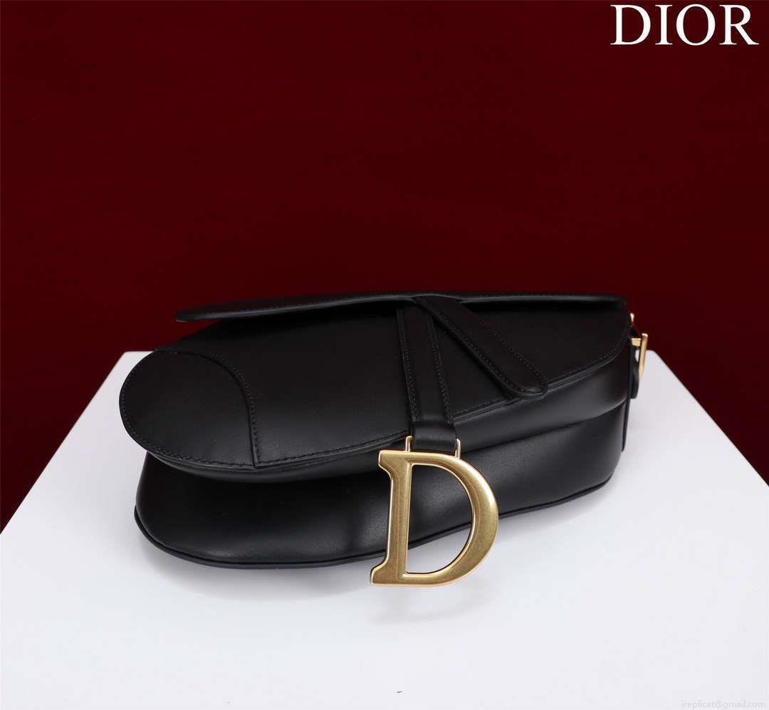 Dior M0455 Saddle Bag With Strap plain weave Black Calfskin M0456