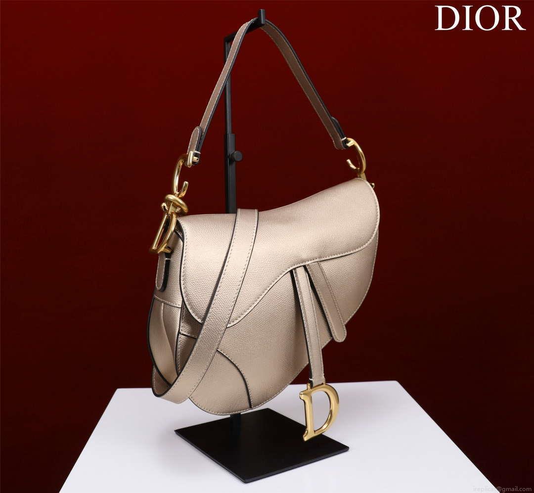 Dior M0455 Saddle Bag With Strap Gold Grained Calfskin