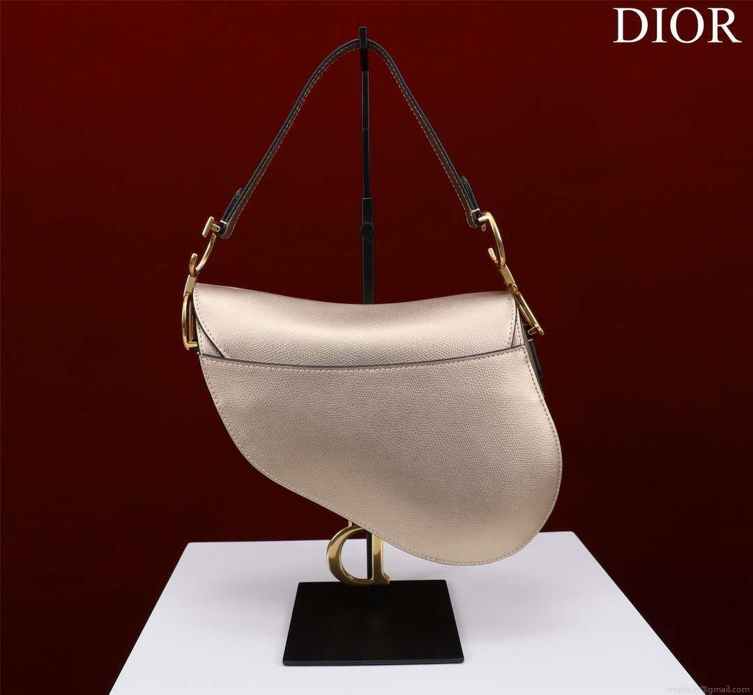 Dior M0455 Saddle Bag With Strap Gold Grained Calfskin