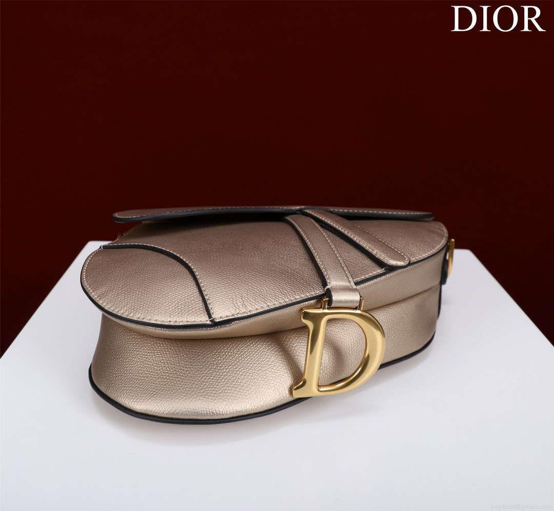 Dior M0455 Saddle Bag With Strap Gold Grained Calfskin