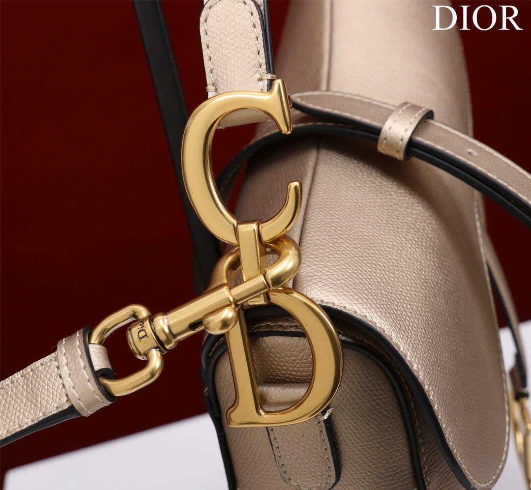 Dior M0455 Saddle Bag With Strap Gold Grained Calfskin