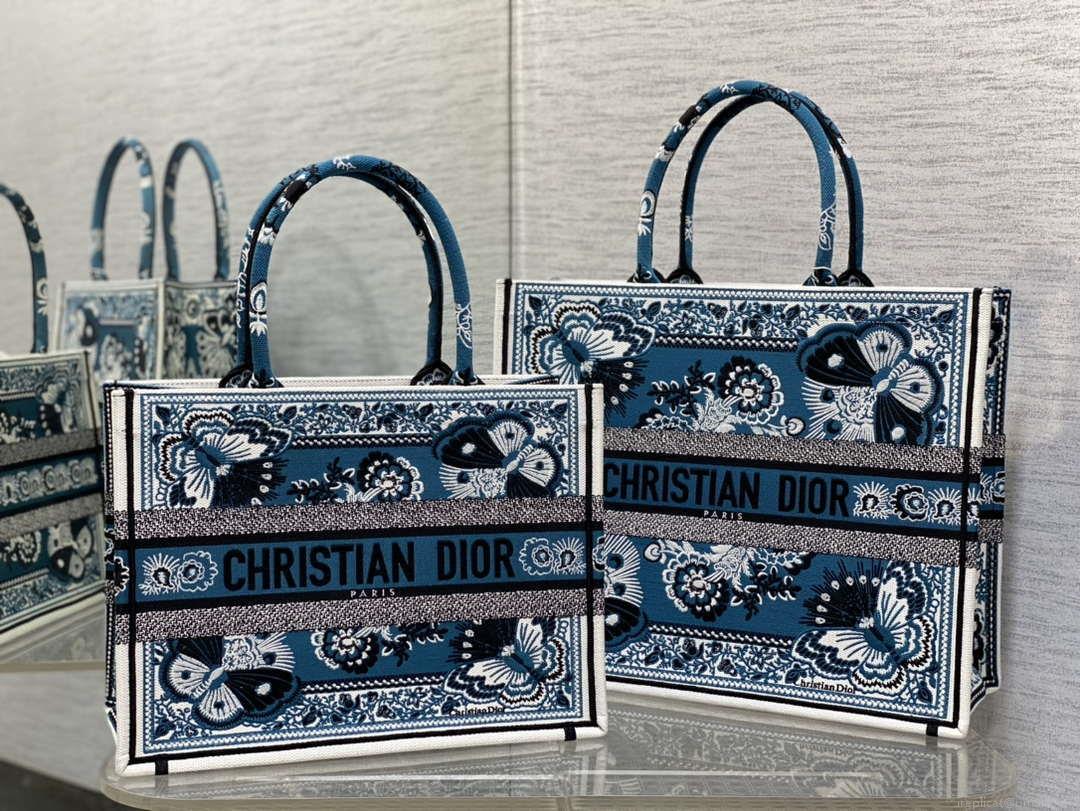Dior M1296 Book Tote Medium Blue and White Butterfly Bandana Embroidery M094