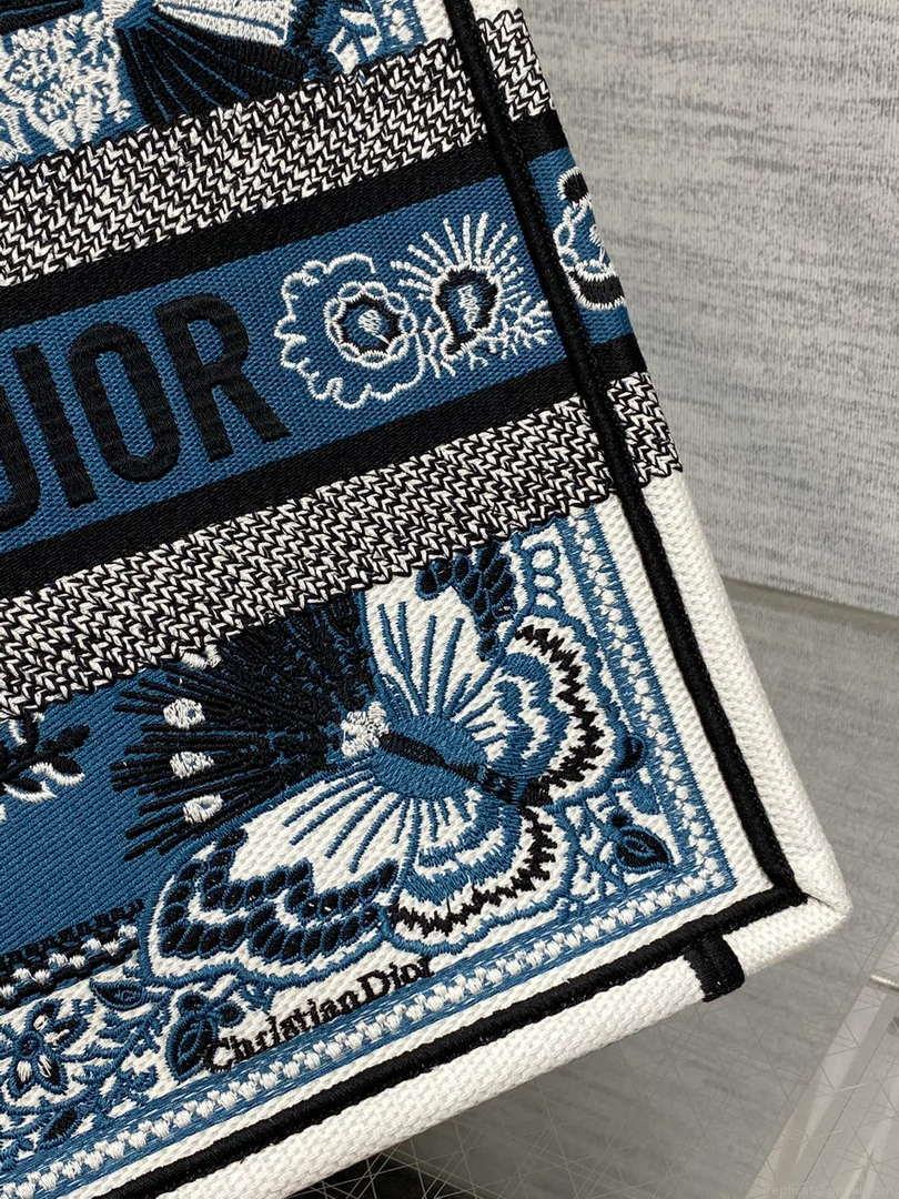 Dior M1296 Book Tote Medium Blue and White Butterfly Bandana Embroidery M094