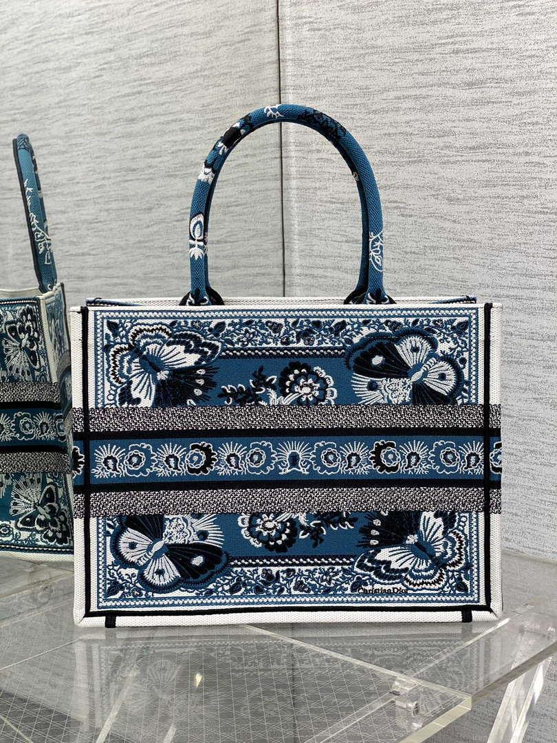 Dior M1296 Book Tote Medium Blue and White Butterfly Bandana Embroidery M094