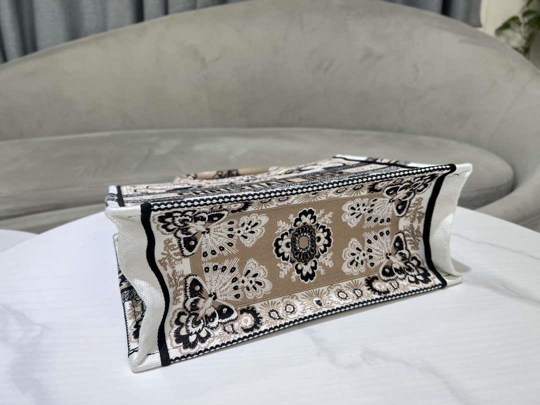 Dior M1296 Book Tote Medium Beige and White Butterfly Bandana Embroidery M095