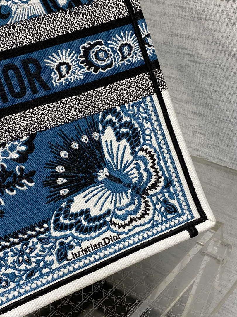 Dior M1286 Large Book Tote Blue and White Butterfly Bandana Embroidery