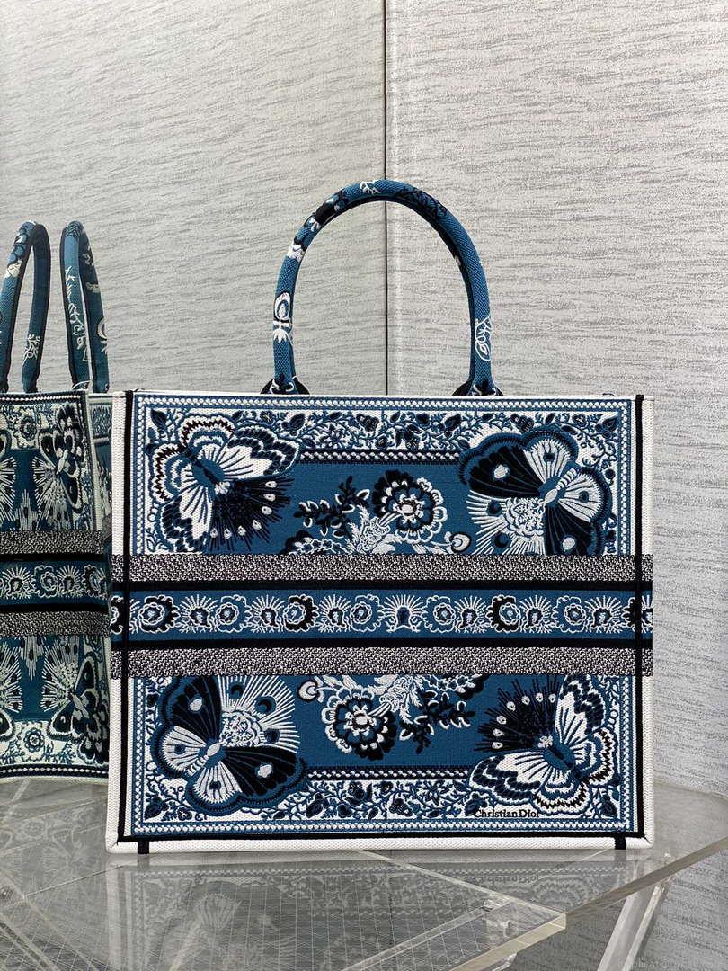 Dior M1286 Large Book Tote Blue and White Butterfly Bandana Embroidery