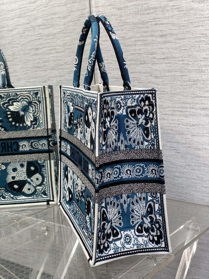 Dior M1286 Large Book Tote Blue and White Butterfly Bandana Embroidery