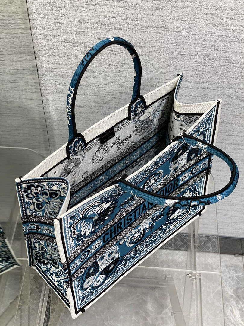 Dior M1286 Large Book Tote Blue and White Butterfly Bandana Embroidery