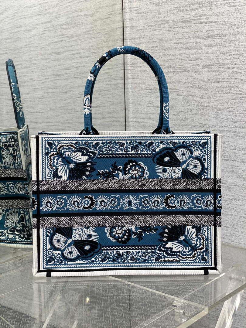 Dior M1296 Book Tote Medium Blue and White Butterfly Bandana Embroidery M099