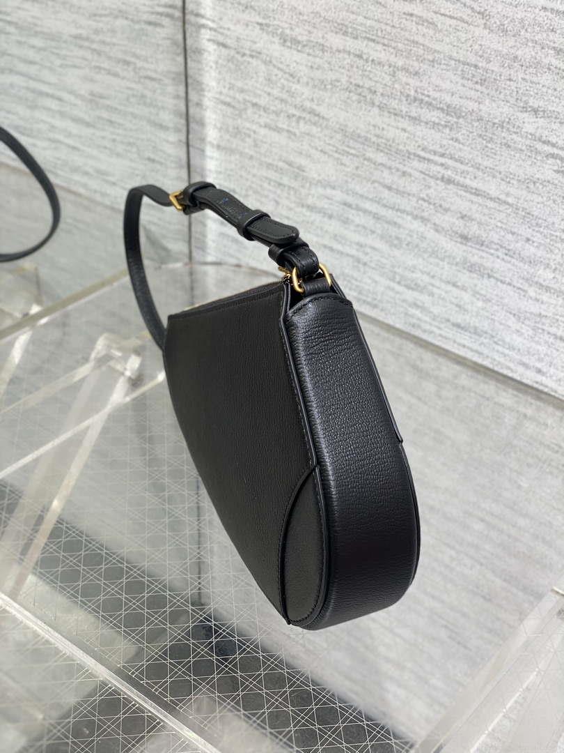 Dior M05909 Saddle Shoulder Pouch Black Goatskin