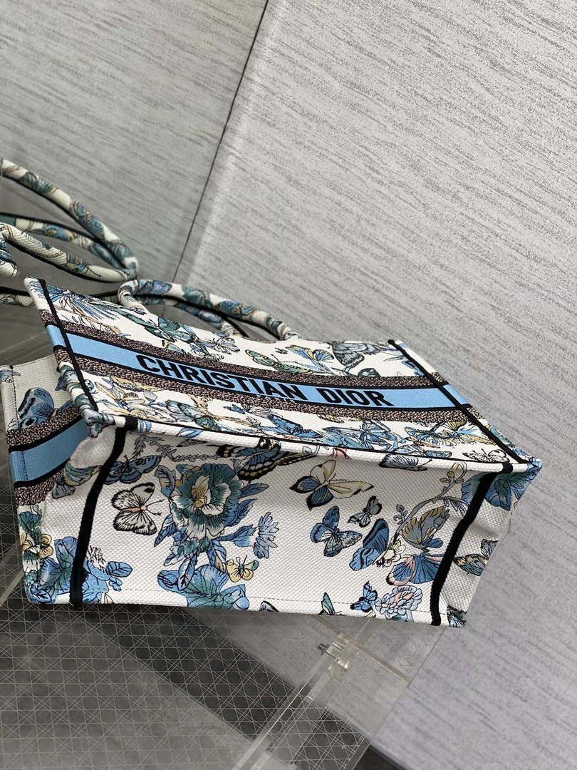 Dior M1296 Book Tote Medium White with Blue Butterfly Bandana Embroidery M104