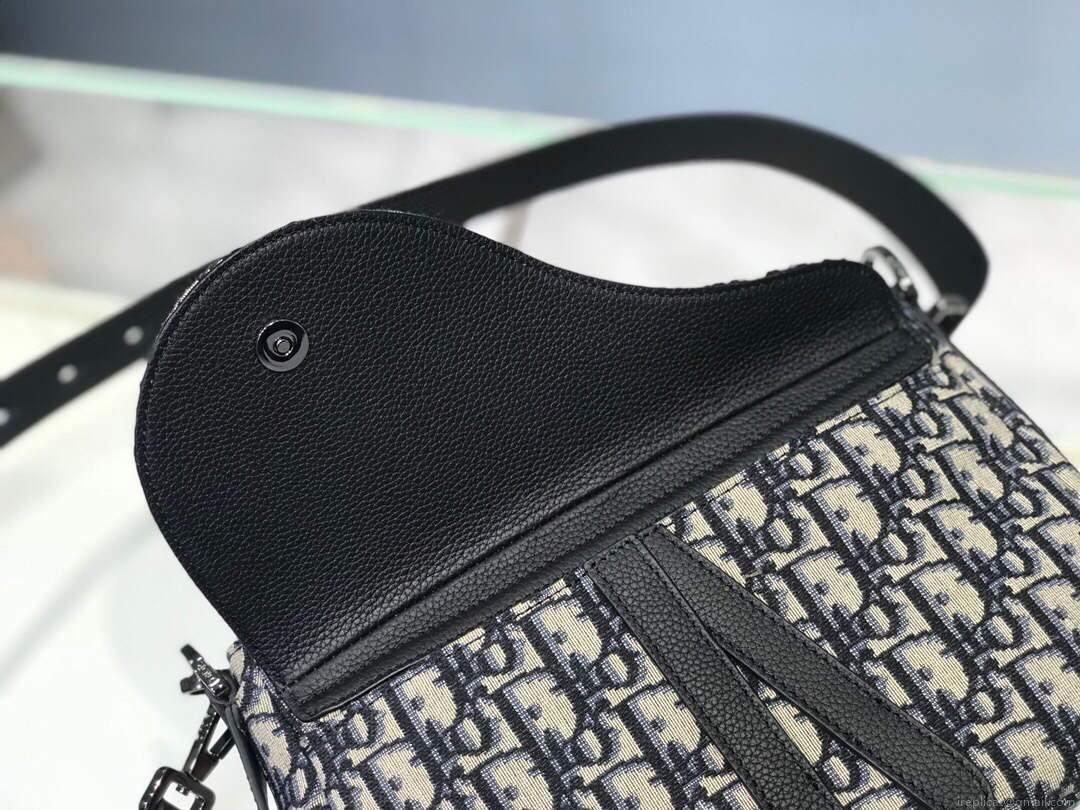 Dior M0446 Dior Saddle Bag Oblique Tote Shoulder Bag Grey Blue