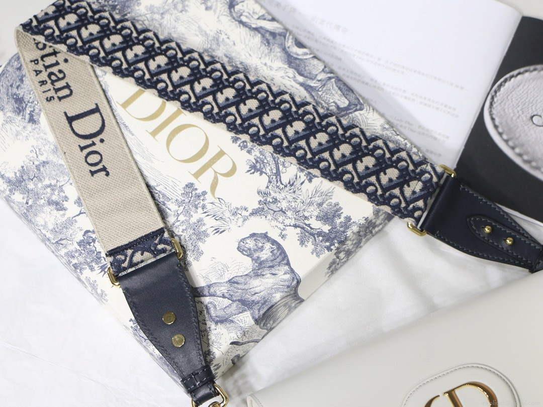 Dior M9320 Large Dior Bobby Bag Latte Box Calfskin With Blue Oblique Embroidered Strap