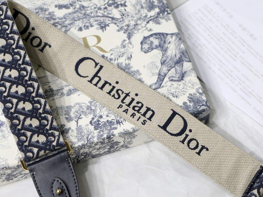 Dior M9320 Large Dior Bobby Bag Latte Box Calfskin With Blue Oblique Embroidered Strap