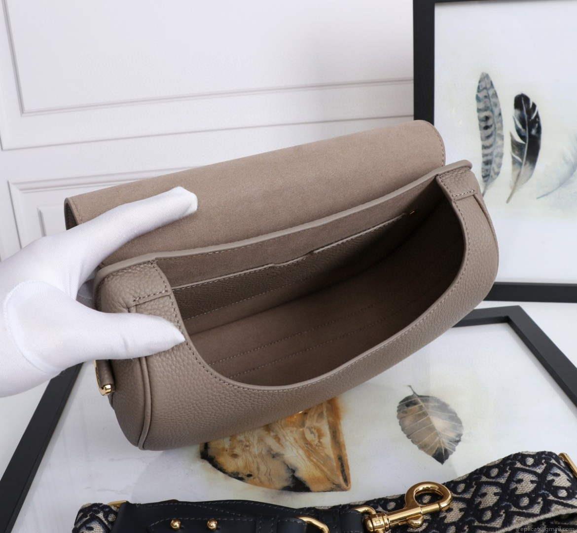 Dior M9320 Large Dior Bobby Bag Warm Taupe BoxCalfskin With Blue Oblique Embroidered Strap
