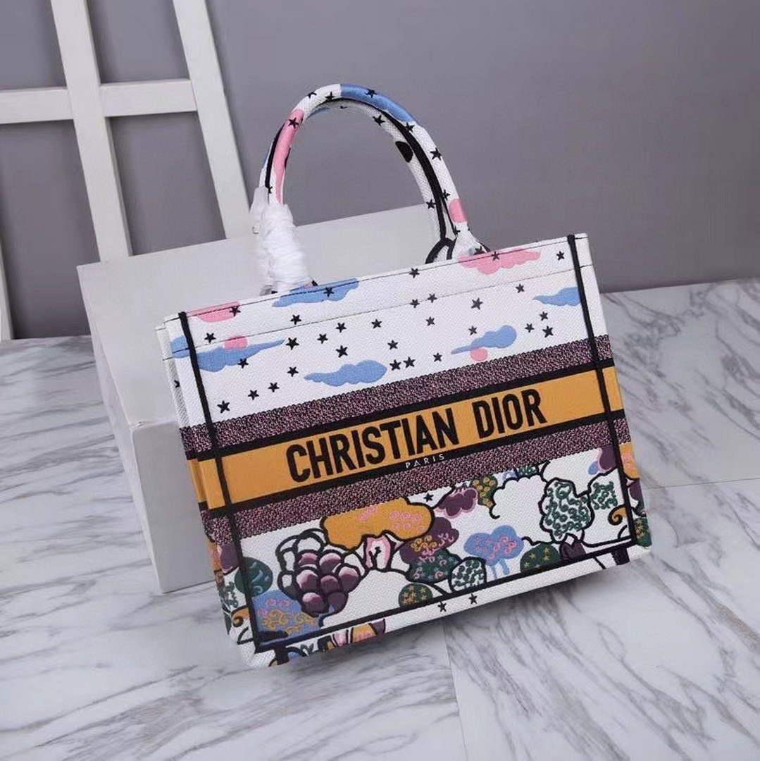 Dior Medium Book Tote Latte Dior Ciel de Rêve Embroidery M1296