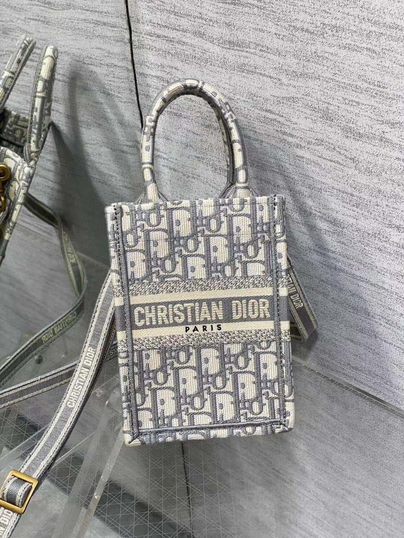 Dior S5555 Mini Dior Book Tote Phone Bag Gray Dior Oblique Embroidery