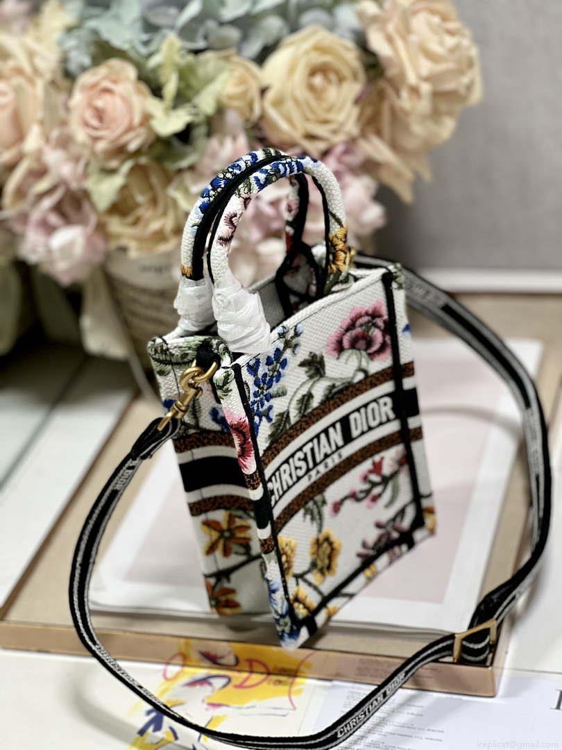 Dior S5555 Mini Dior Book Tote Phone Bag White multicolor embroidery S1101