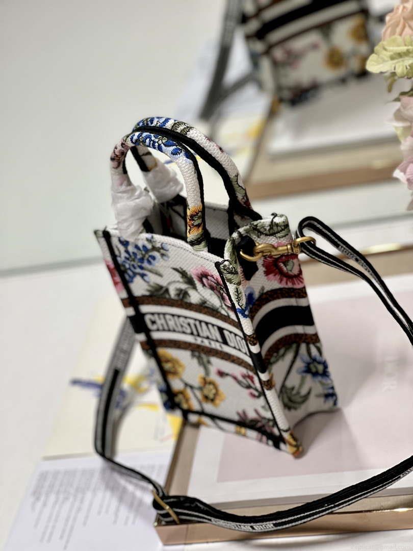 Dior S5555 Mini Dior Book Tote Phone Bag White multicolor embroidery S1101