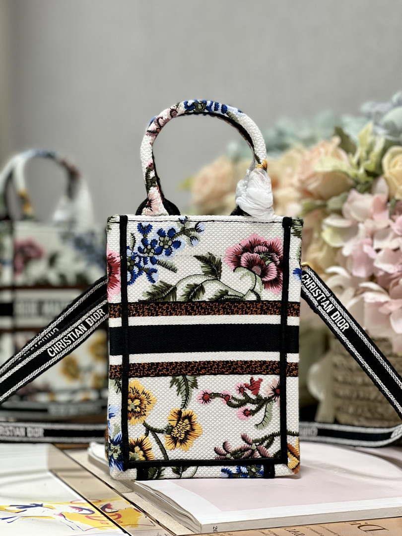 Dior S5555 Mini Dior Book Tote Phone Bag White multicolor embroidery S1101