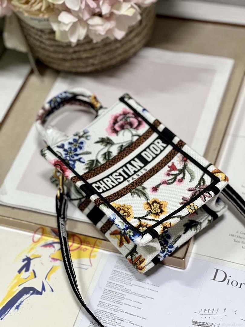 Dior S5555 Mini Dior Book Tote Phone Bag White multicolor embroidery S1101
