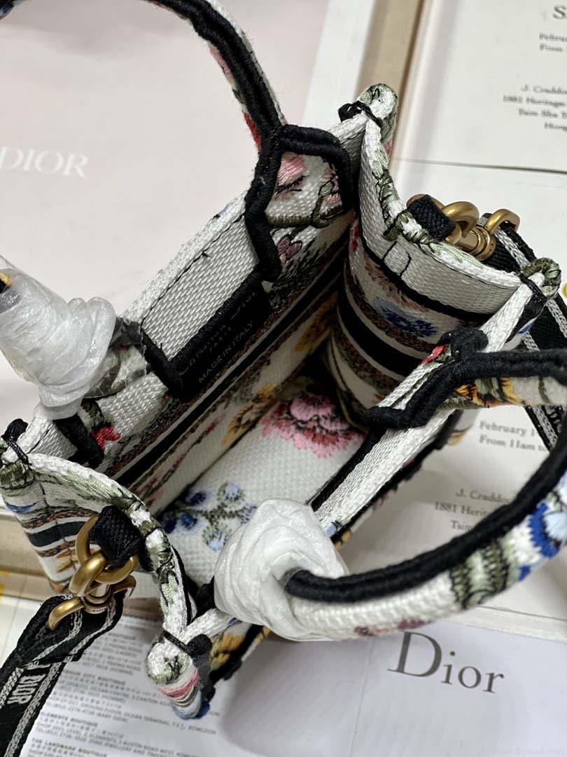 Dior S5555 Mini Dior Book Tote Phone Bag White multicolor embroidery S1101