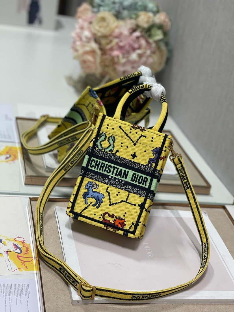 Dior S5555 Mini Dior Book Tote Phone Bag Yellow multicolor Deer embroidery S1106