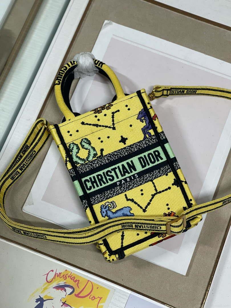 Dior S5555 Mini Dior Book Tote Phone Bag Yellow multicolor Deer embroidery S1106