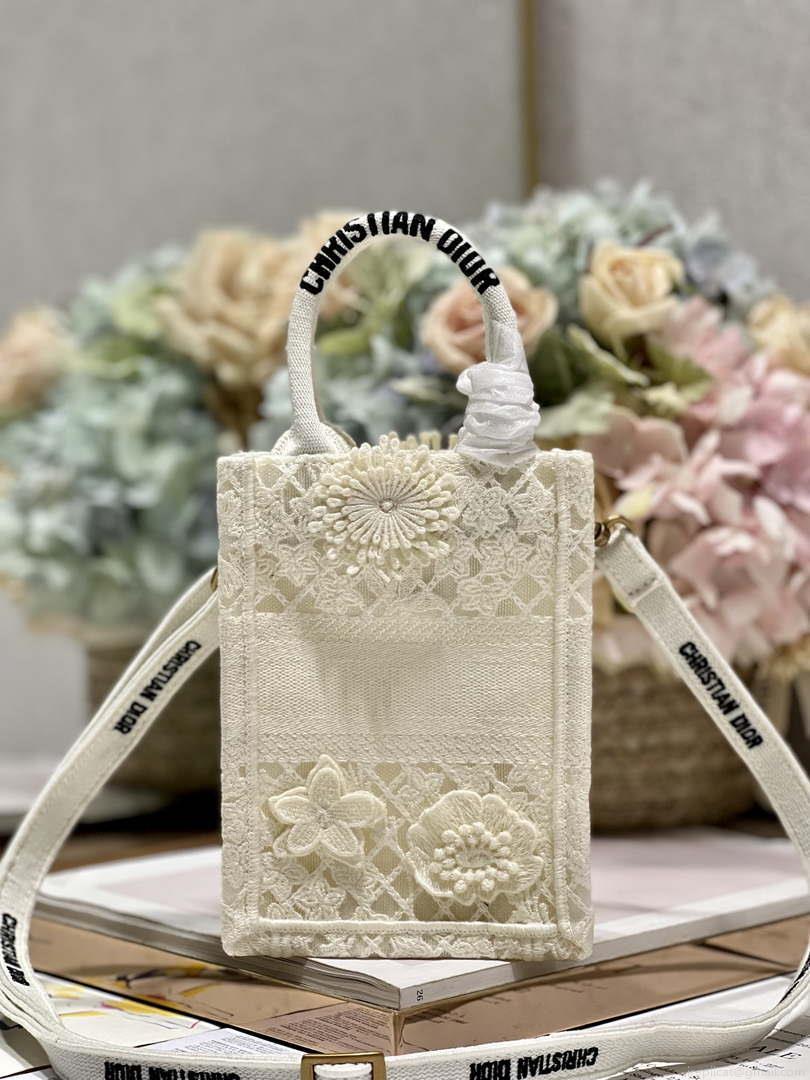 Dior S5555 Mini Dior Book Tote Phone Bag Biege lace flowers S1109