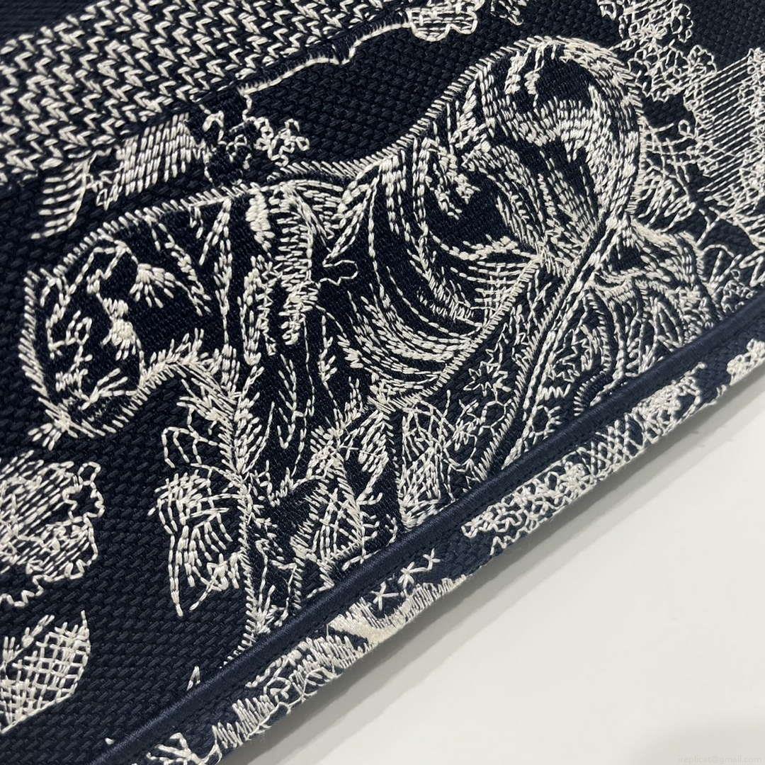 Dior Book Tote M1296 Medium Ecru and Blue Toile de Jouy Embroidery M0073
