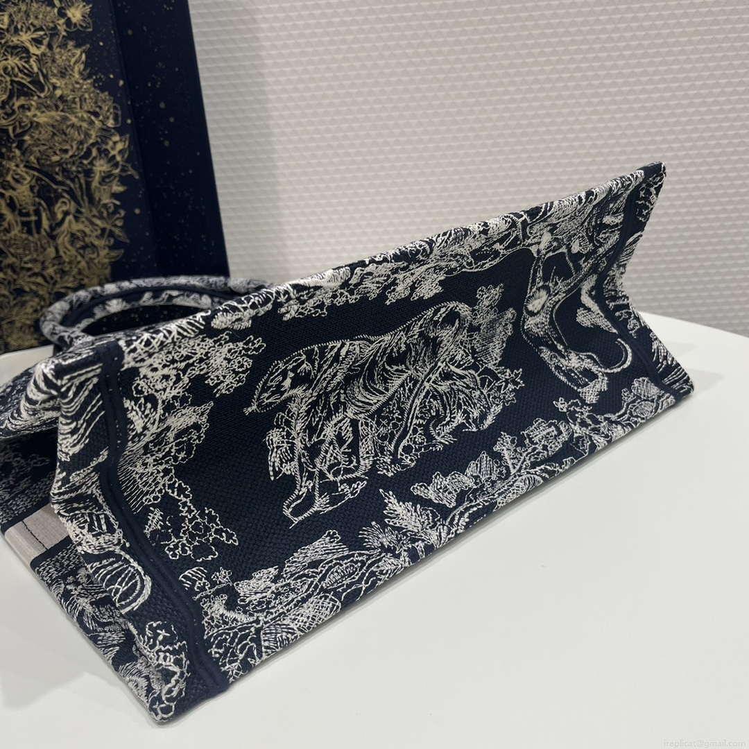 Dior Book Tote M1296 Medium Ecru and Blue Toile de Jouy Embroidery M0073