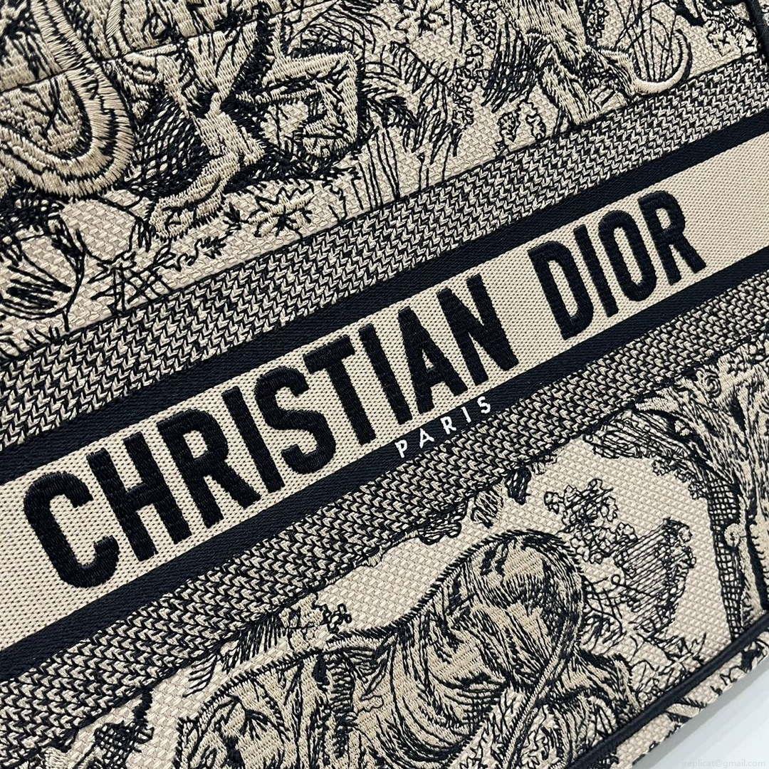Dior Book Tote M1296 Medium Toile de Jouy Embroidery M0077