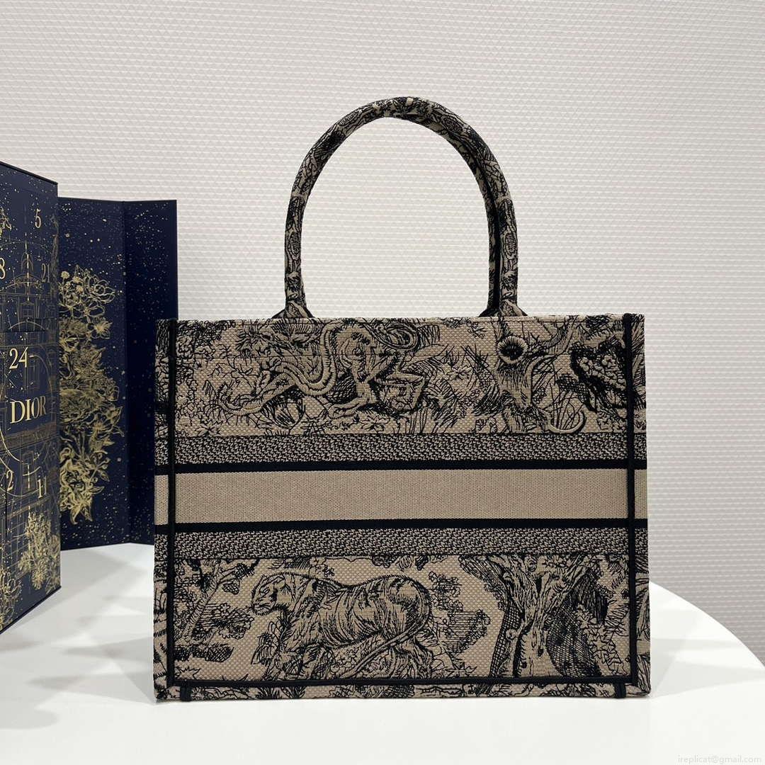 Dior Book Tote M1296 Medium Toile de Jouy Embroidery M0077