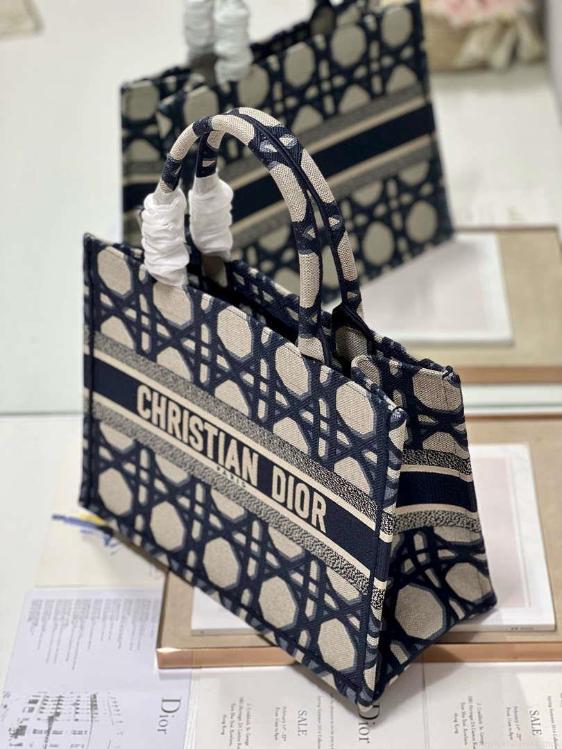 Dior Book Tote M1296 Medium Beige and Blue Macrocannage Embroidery M0080