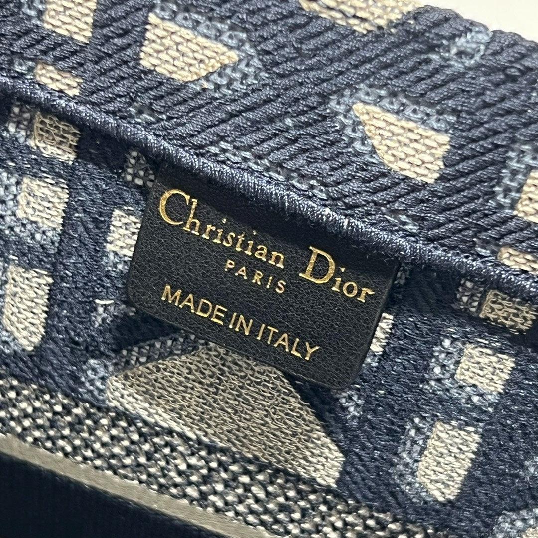 Dior Book Tote M1296 Medium Beige and Blue Macrocannage Embroidery M0080