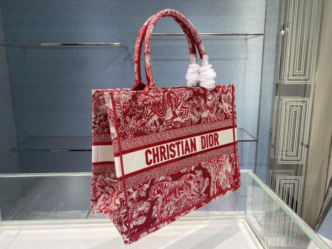 Dior Book Tote M1296 Medium Toile de Jouy Embroidery M0081