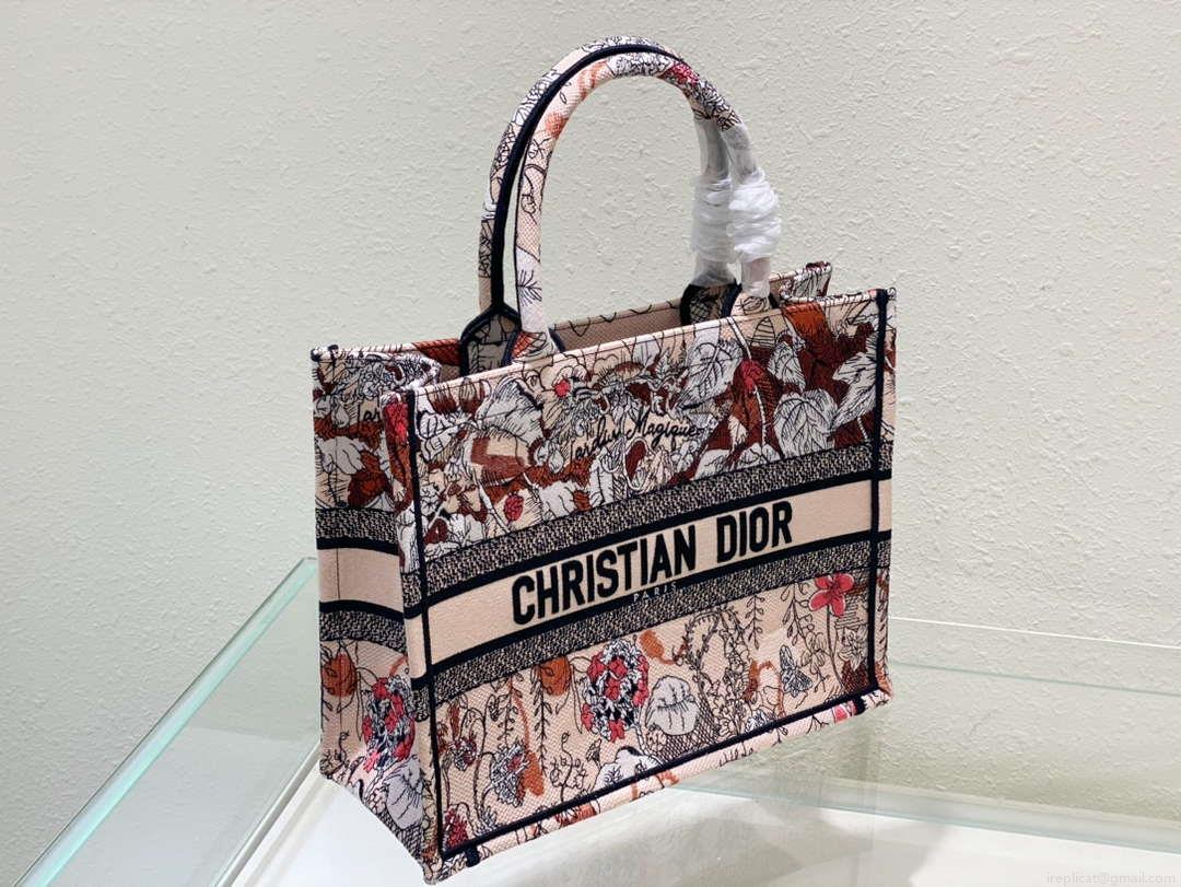 Dior Book Tote M1296 Medium Latte Multicolor Dior Jardin d’Hiver Embroidery M0087
