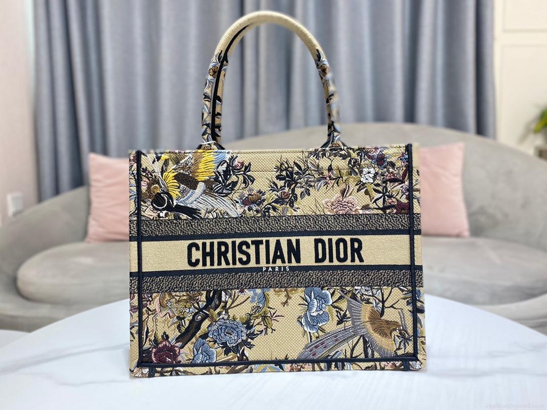 Dior Book Tote M1296 Medium Latte Multicolor Dior Jardin d’Hiver Embroidery M0090