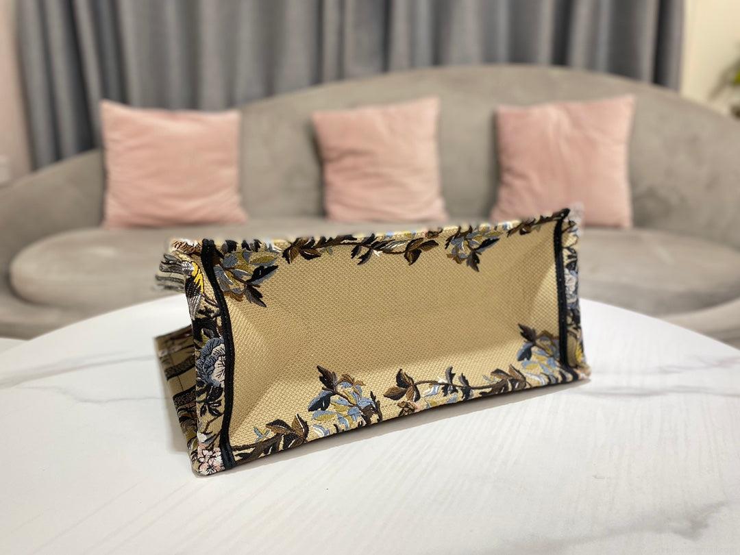 Dior Book Tote M1296 Medium Latte Multicolor Dior Jardin d’Hiver Embroidery M0090
